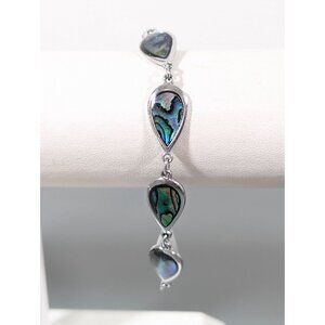Beachy Coastal Blue Abalone Shell Teardrop Chain Bracelet‎ Silver Tone 7"